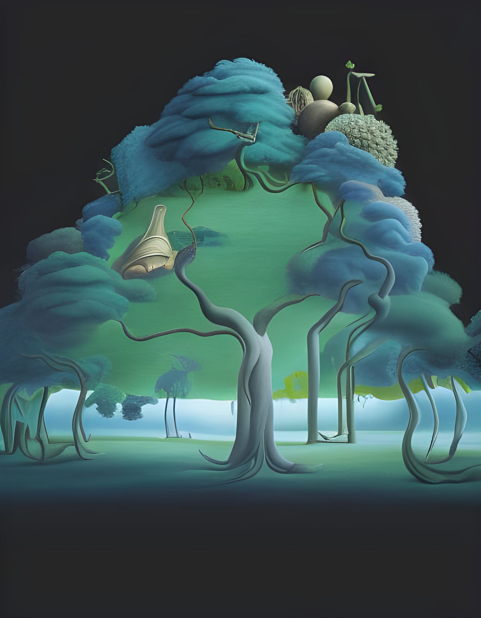 Forest, ghibli studio, 8k resolution hyperdetailed intricately detailed dynamic lighting surrealism Salvador Dali matte ...