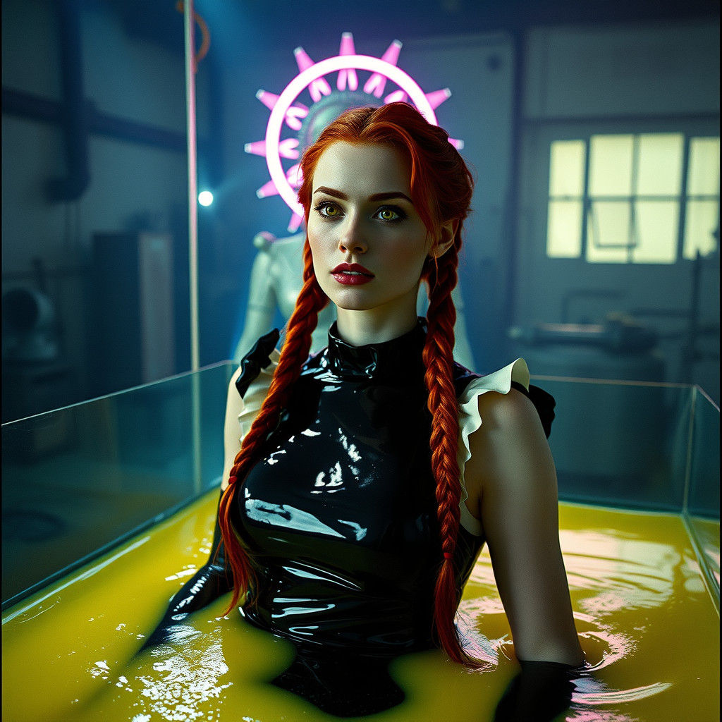 Red-Haired Woman in Slime Tank, Biopunk Style