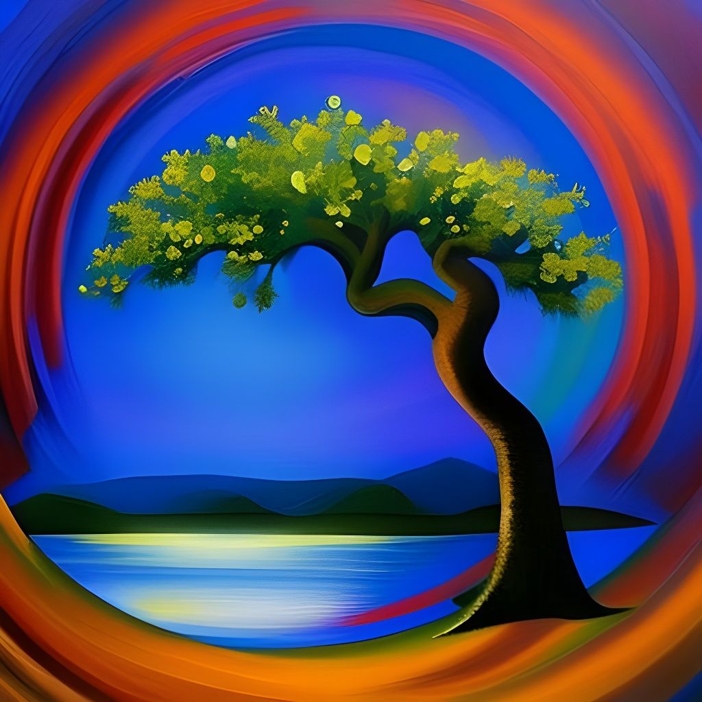 Tree of Life in Eden: Gouache Impressionist Painting