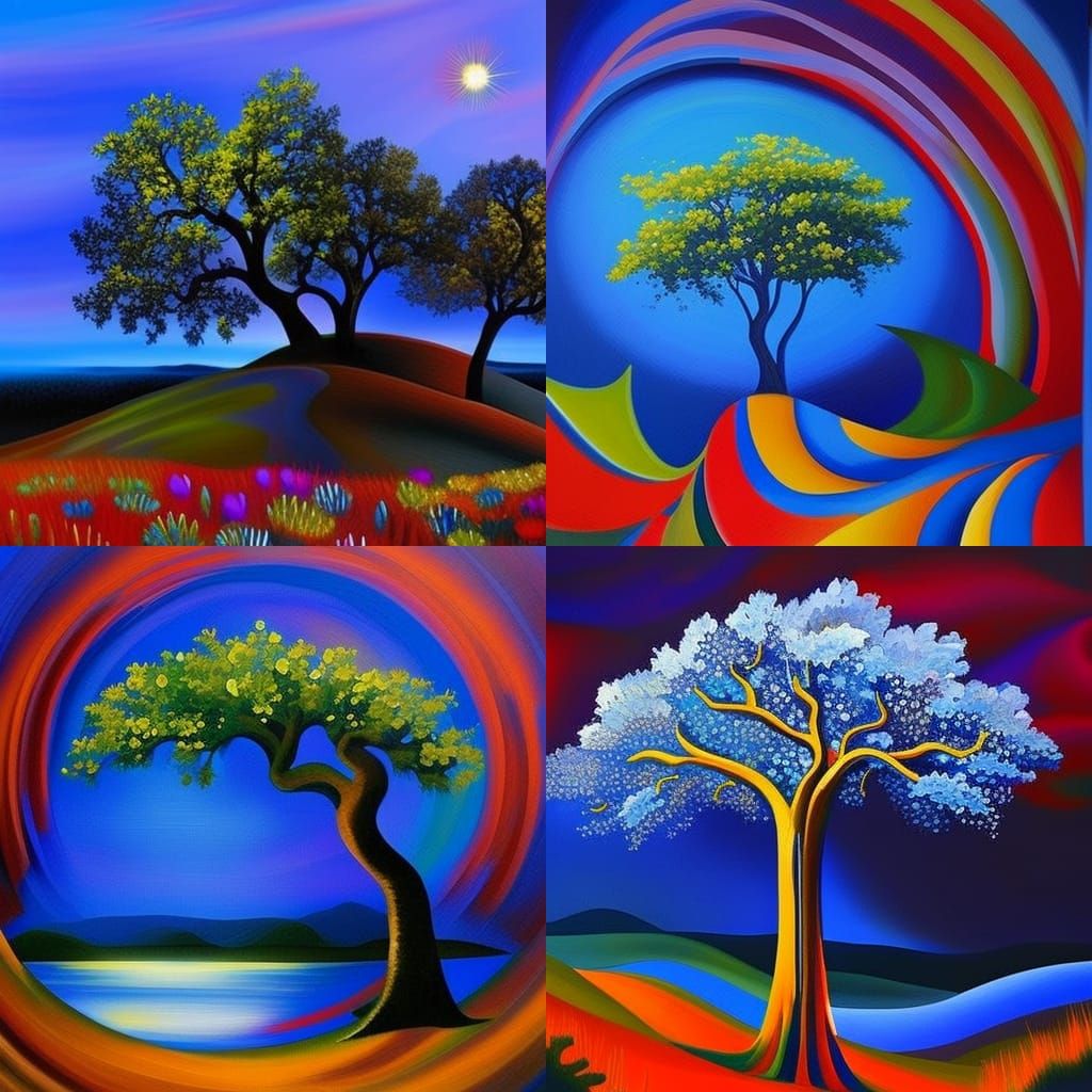 Tree of Life in Eden: Gouache Impressionist Art