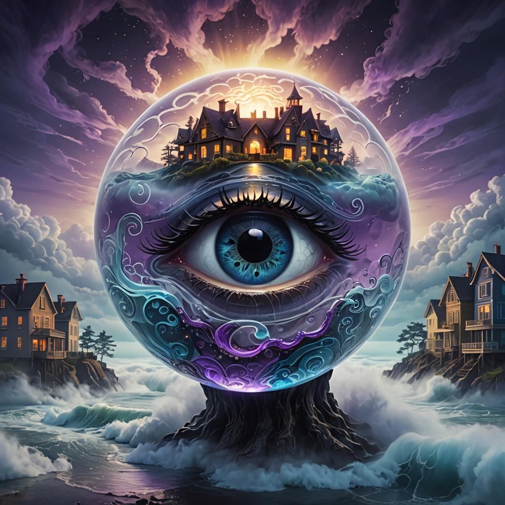 Surreal 3D Glass 'A' with Eye and Brain