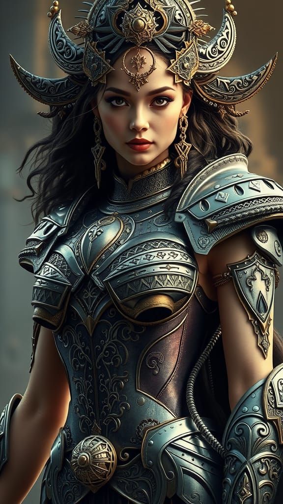 Goddess with Ornate Armor in Biomechanical Style