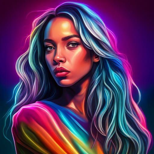 Girl in Neon Holographic Hip Hop Fashion