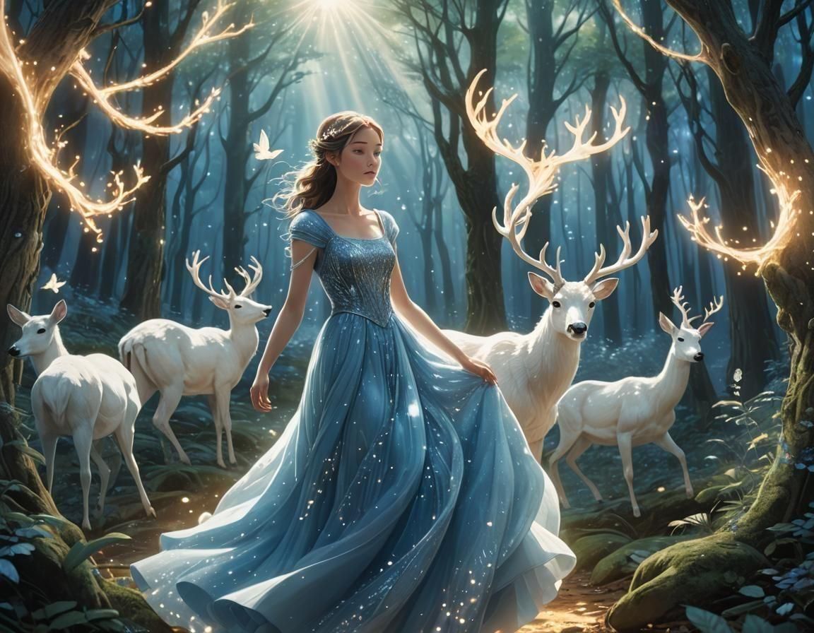 Ethereal Deer Ride in Mystical Forest, Ghibli Style