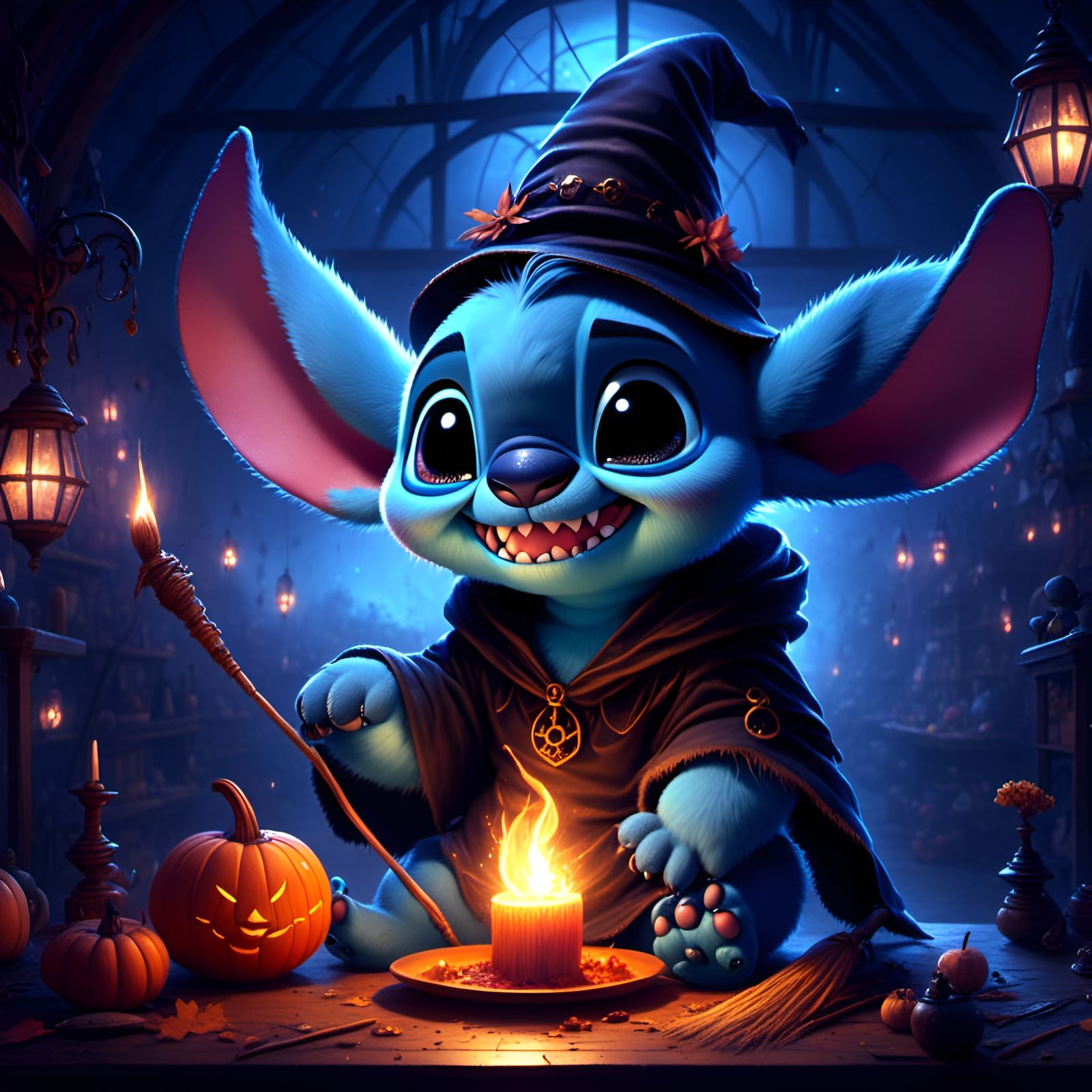 Stitch as Witch Portrait in Digital Art Style