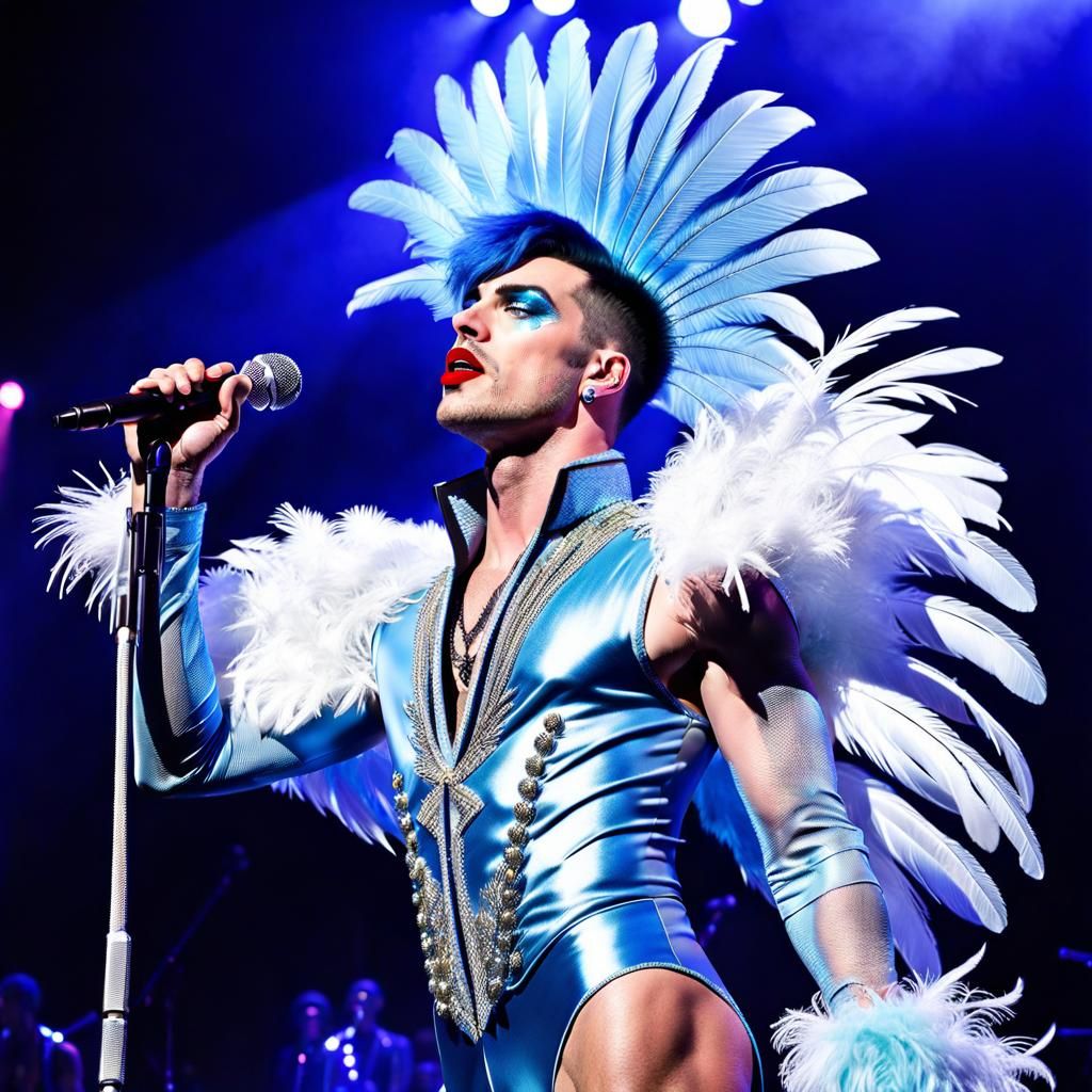 Glam Rocker on Stage in Blue Costume
