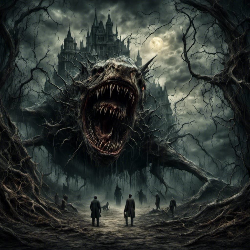 Demonic Zombie Shark in Hyperrealistic Horror Style