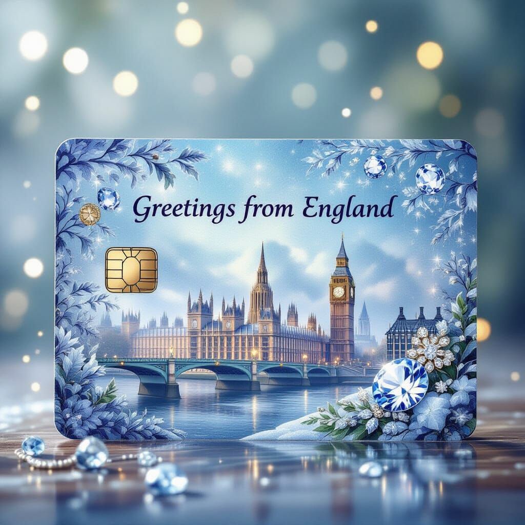 Jeweled 'Greetings from England' Card in Ethereal Style