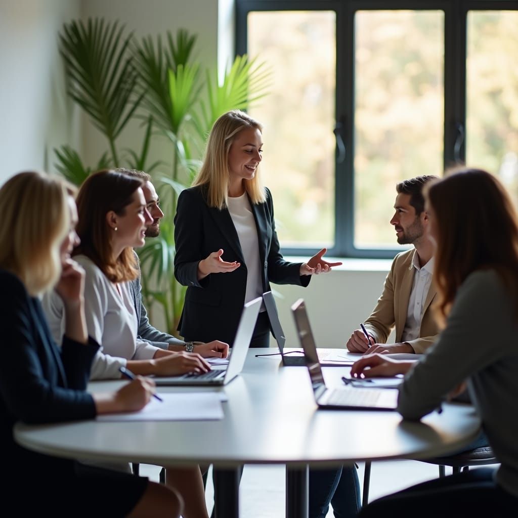 Diverse Professionals Collaborate in Modern Office Setting