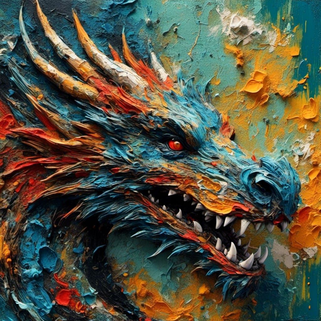 Dragon Impasto Painting in Abstract Art Style