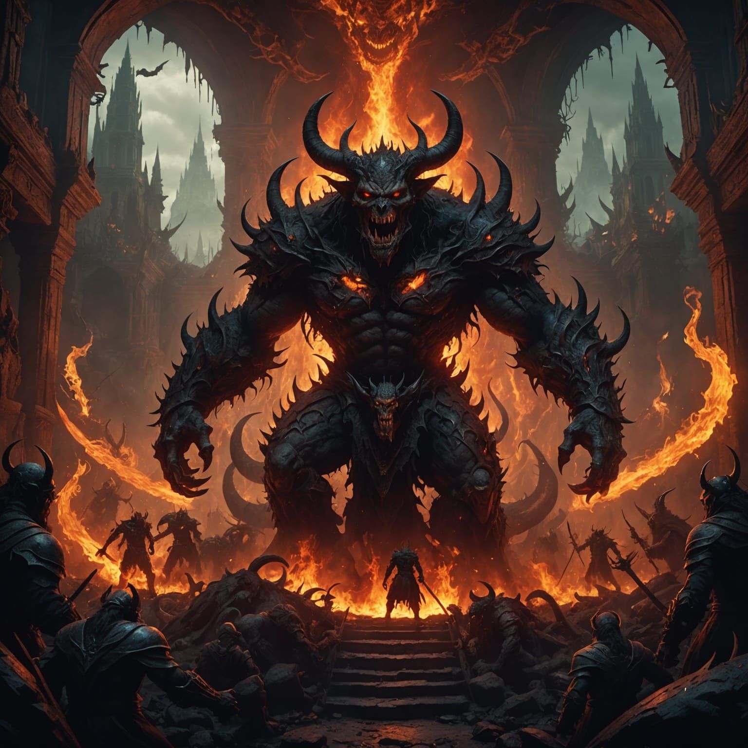 Horrific Demons in Hell: Detailed Matte Painting