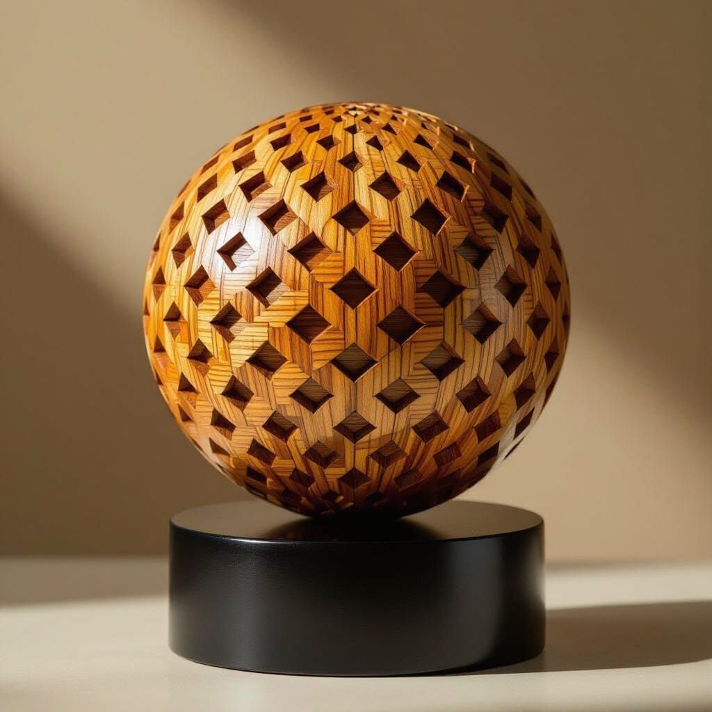 Wood Sphere with Navajo Pattern in Art Deco Style
