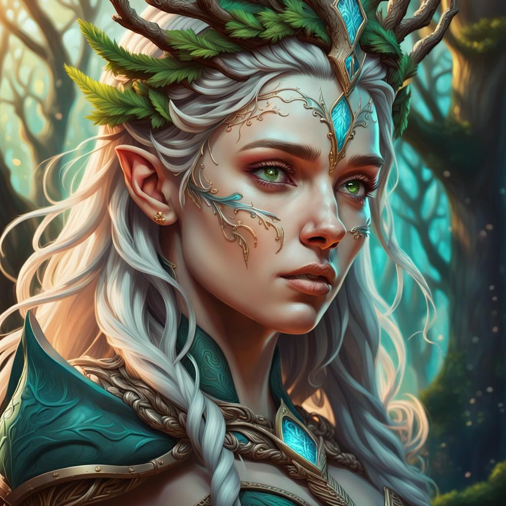 Elf Queen of Yggdrasil in Splash Art Style