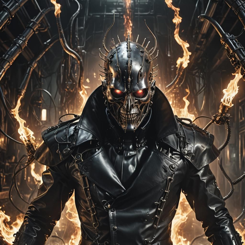 Futuristic Cyborg Pinhead Cenobite in Biomechanical Hellscap...