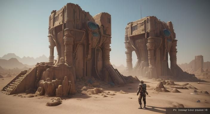 Desert Planet Ancient City Ruins in 3D