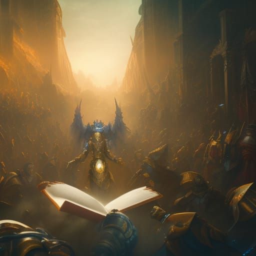 Paladin Surrounded by Crowd in Detailed Matte Painting