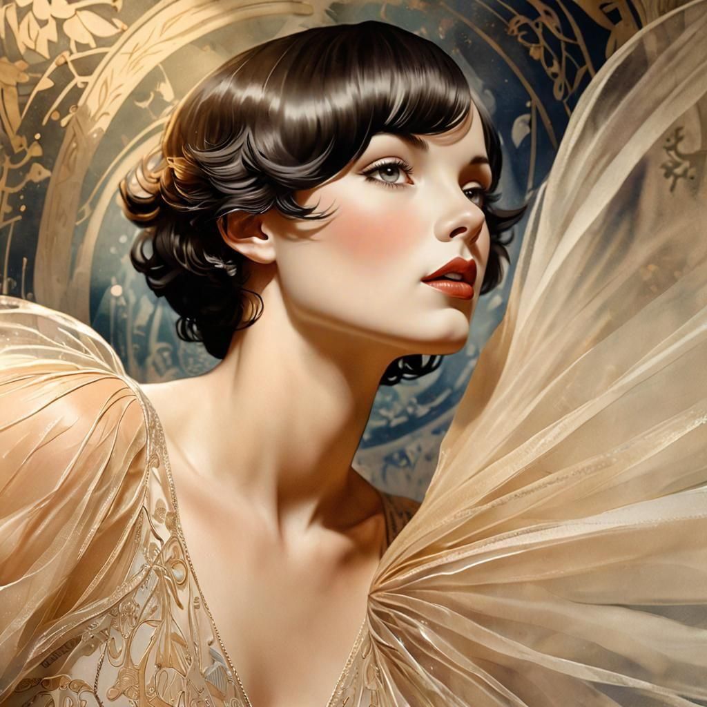 Louise Brooks Portrait in Art Nouveau Style