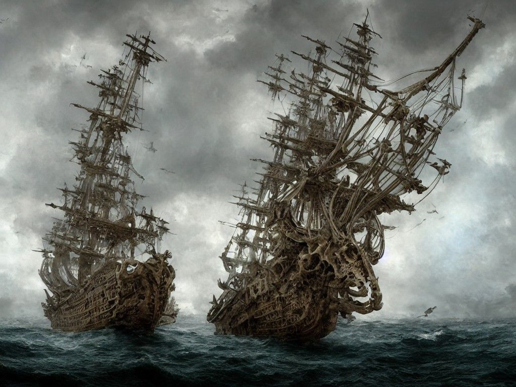 Galleon Ship Made of Dinosaur Bones in Turner Style