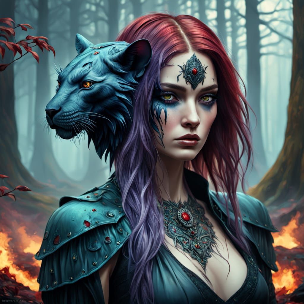 Executioner Girl in Red Forest, Dark Fantasy Art
