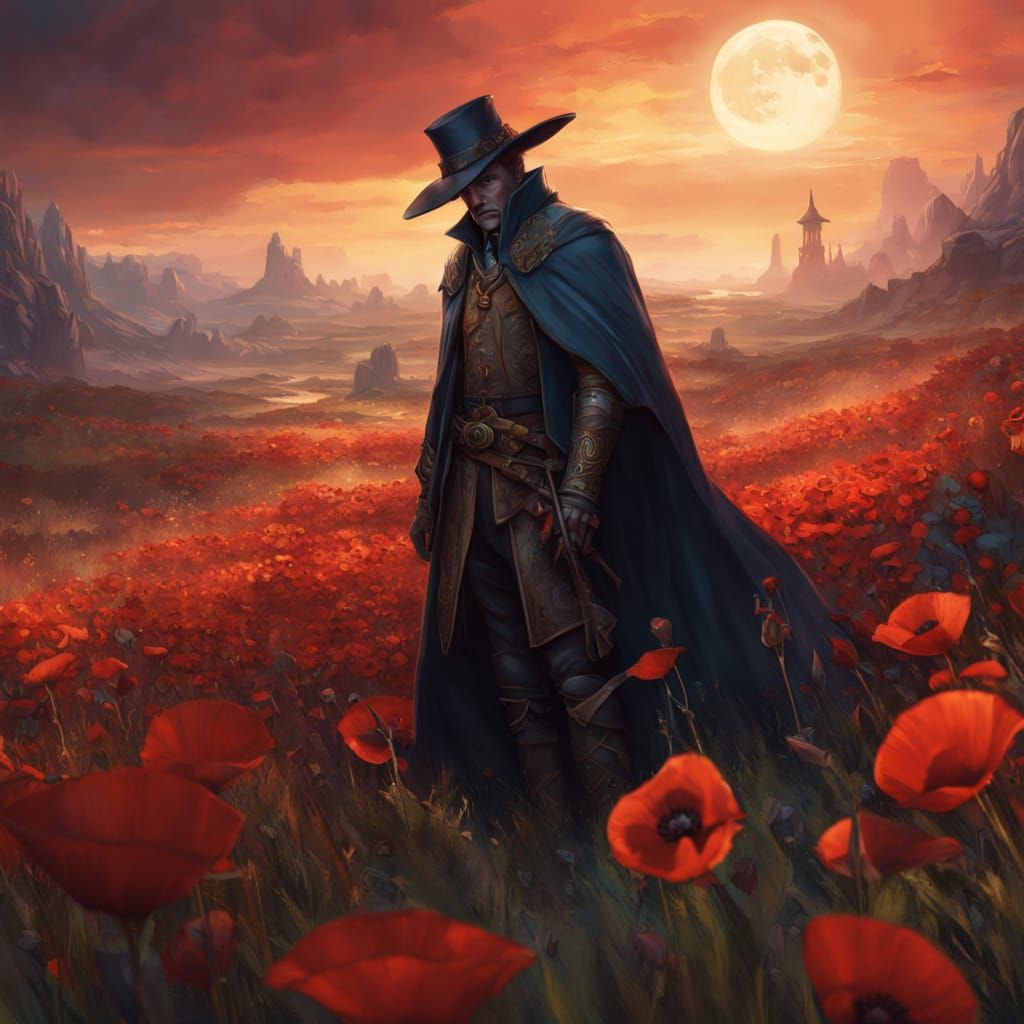 Vampire Hunter in Poppy Field: Matte Painting