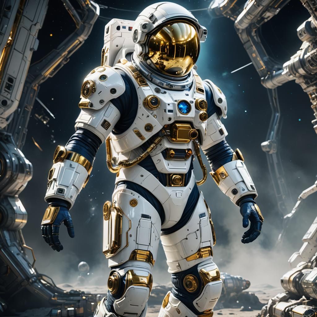 Astronaut in White Spacesuit with Gold Accents