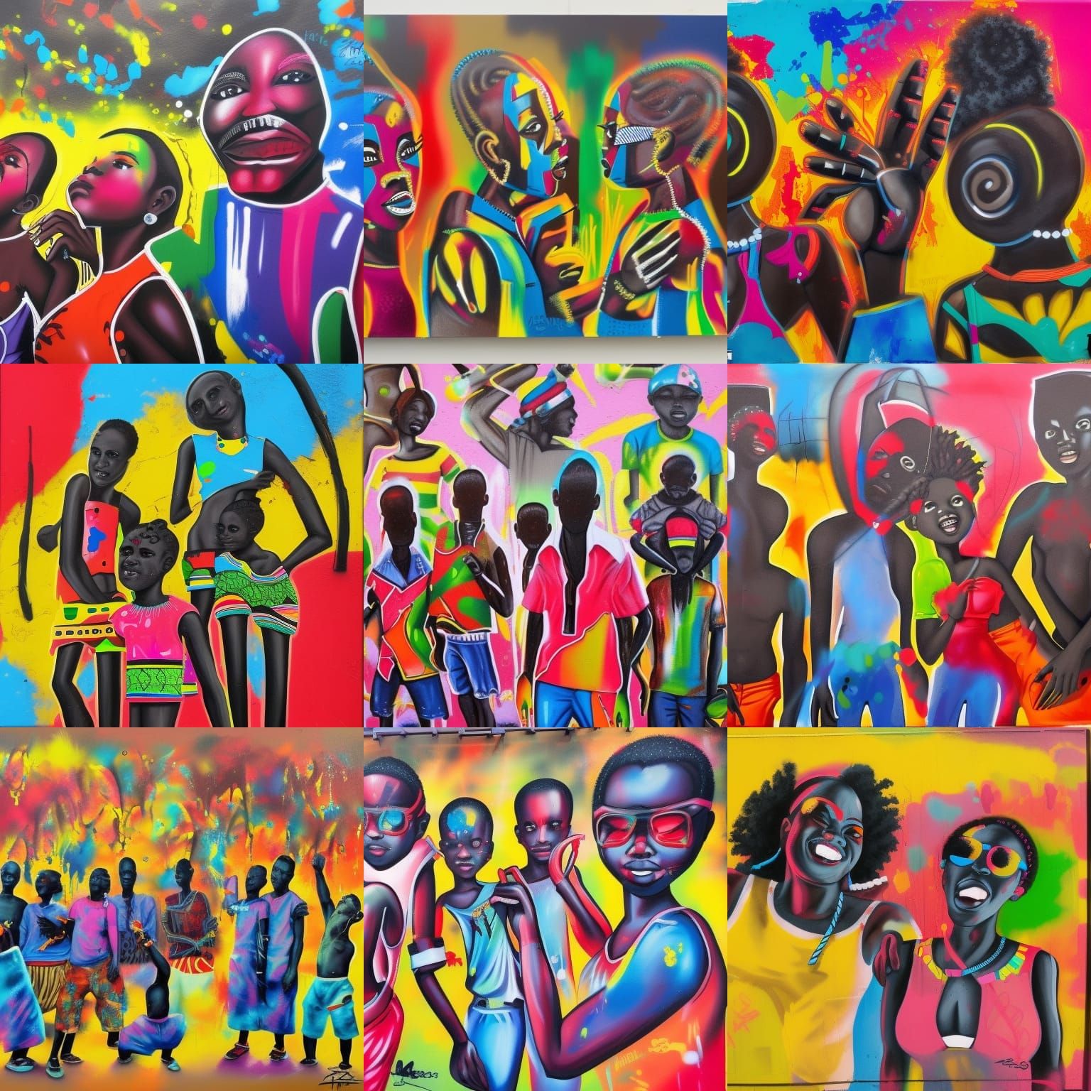 Vibrant African Graffiti Art: Joyful Black Africans