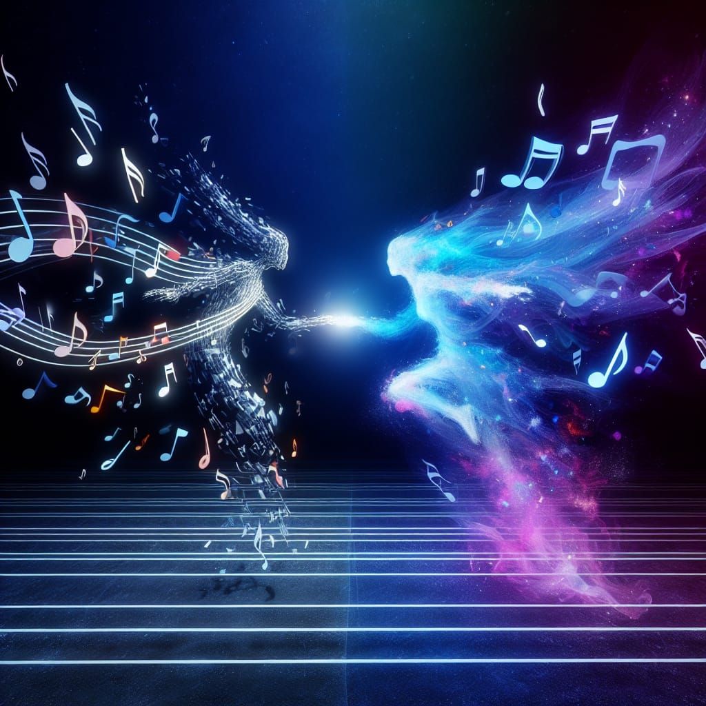 Two lovers caught between the seams of two intertwining melodies