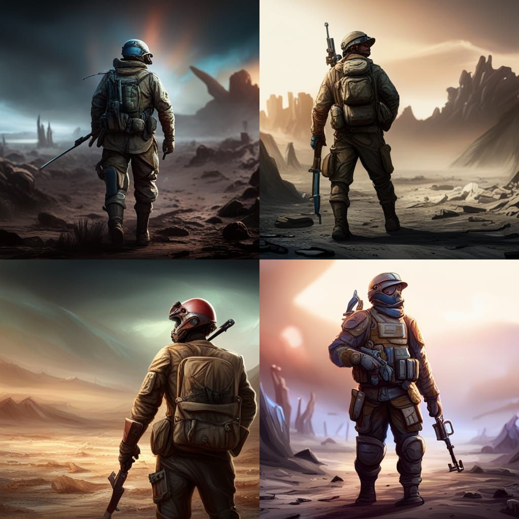 Wasteland Soldier with Scrap Rifle: Matte Painting