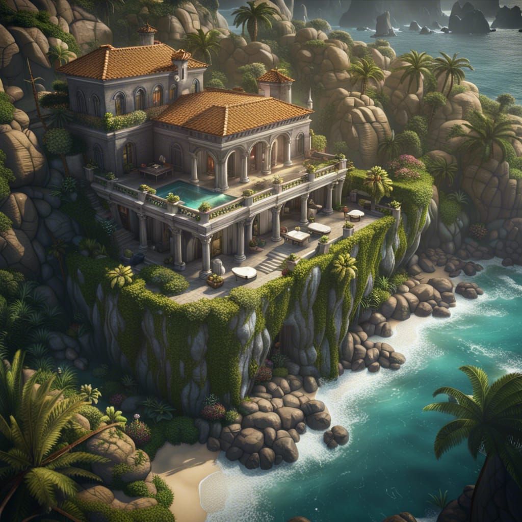 Lush Villa by the Sea: A Detailed Matte Painting