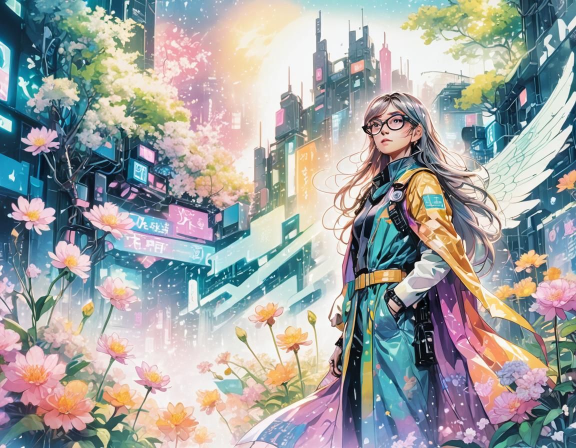 Cyberpunk Anime Character in Neon Cityscape