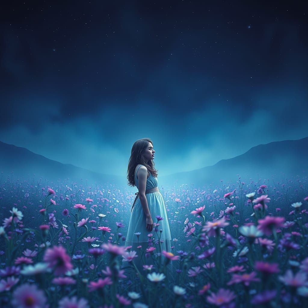 Enchanted Floral Realm at Midnight