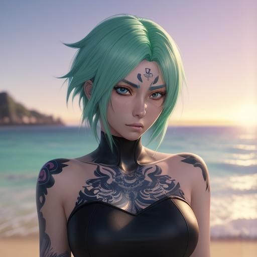 Anime Latina Beauty on Sunset Beach