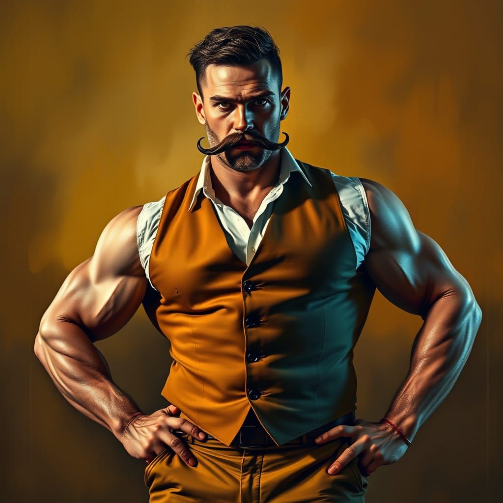 Strongman with Handlebar Moustache in Vintage Circus Style