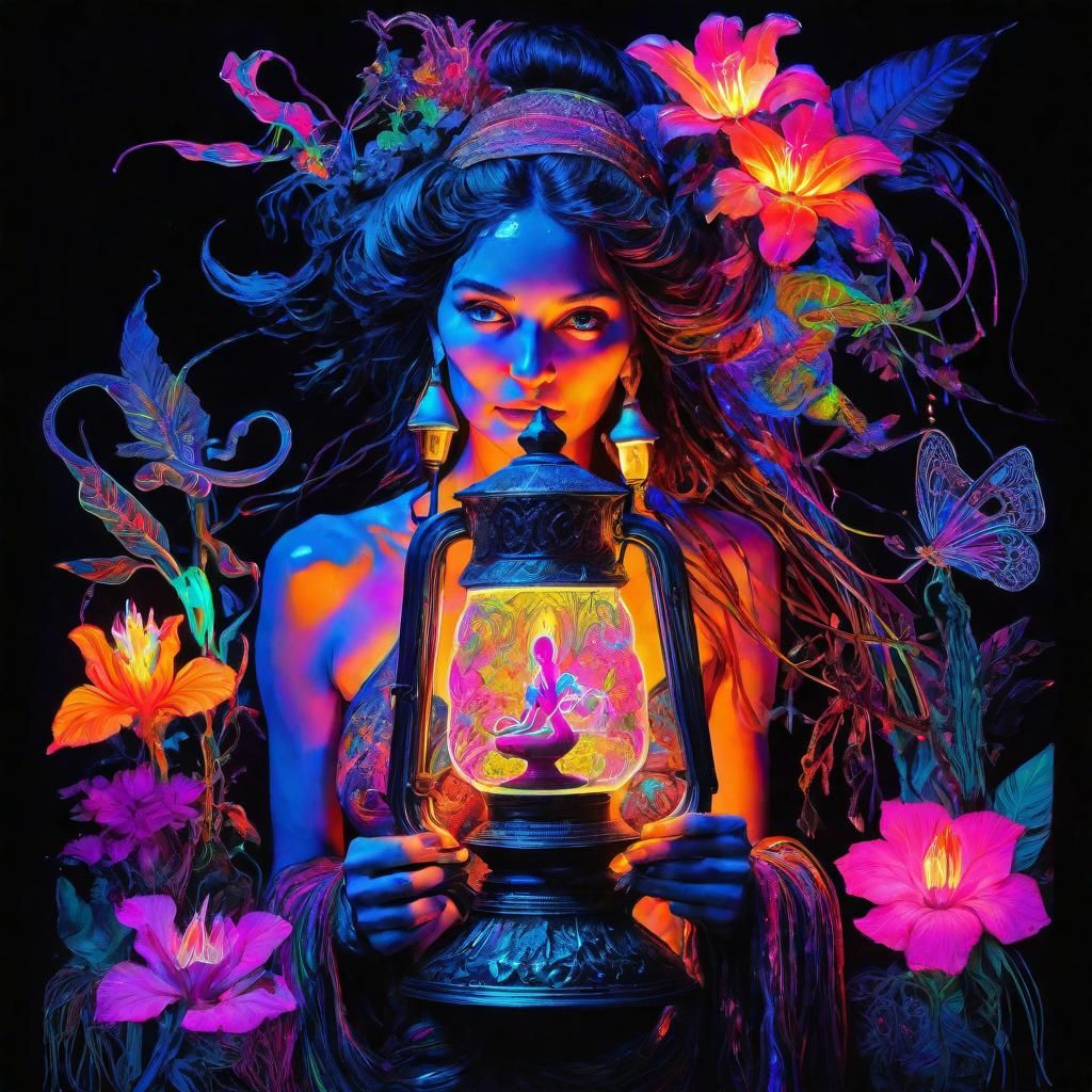 Neon Genie in a Lamp: Black Light Art