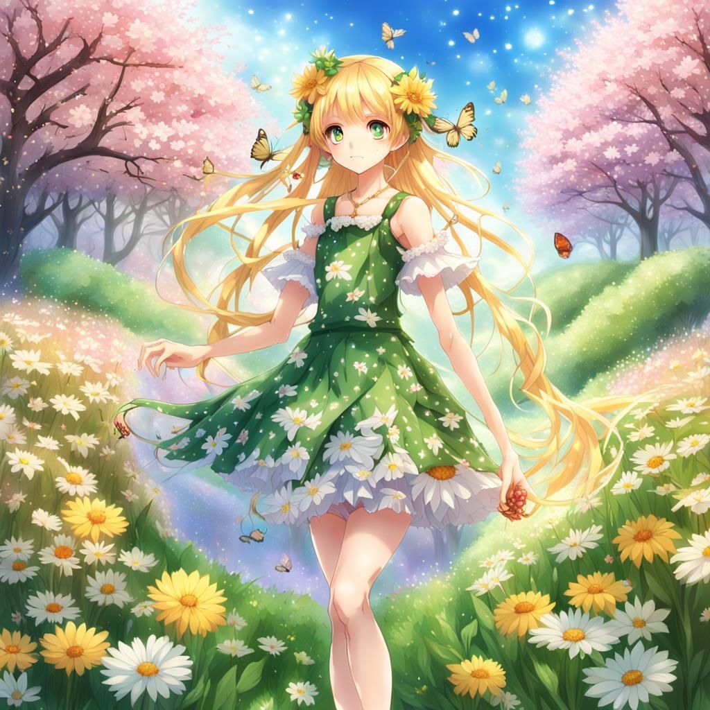 Spring Fairy with Butterfly in Anime Style
