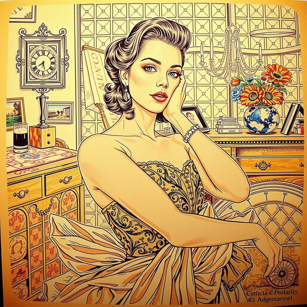 Elegant Woman Posing: Hyperrealistic Triadic Color Portrait