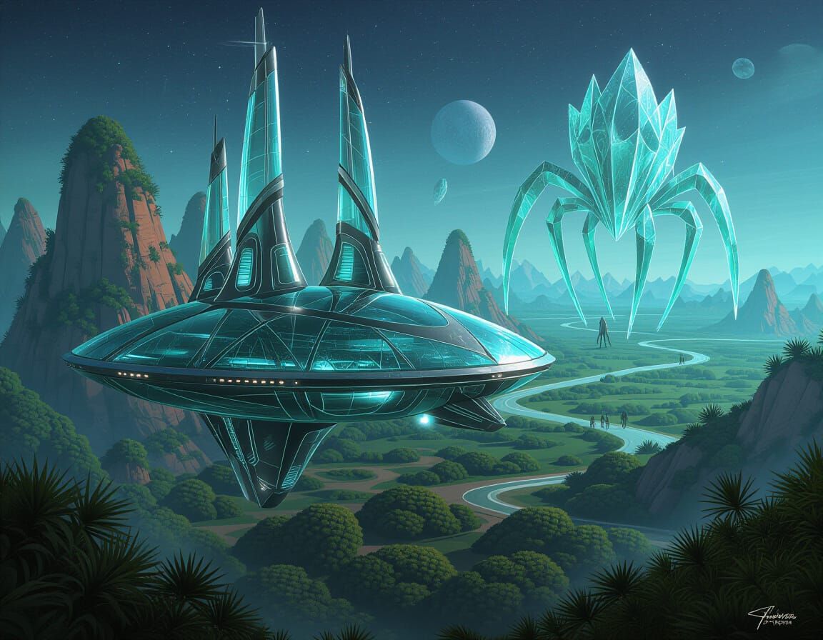 Alien Seastar Space Station in Dramatic Sci-Fi Landscape
