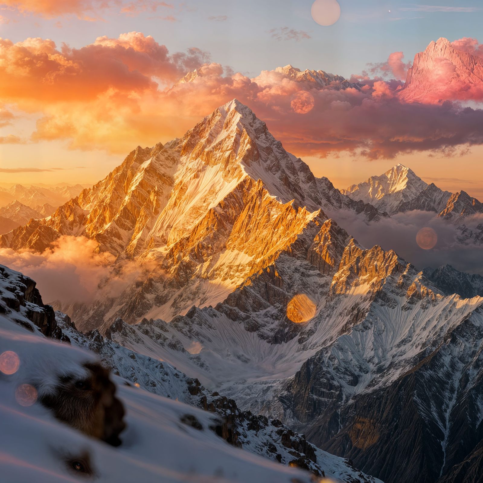 Golden Sunrise Over Himalayas in Pink and Orange Light
