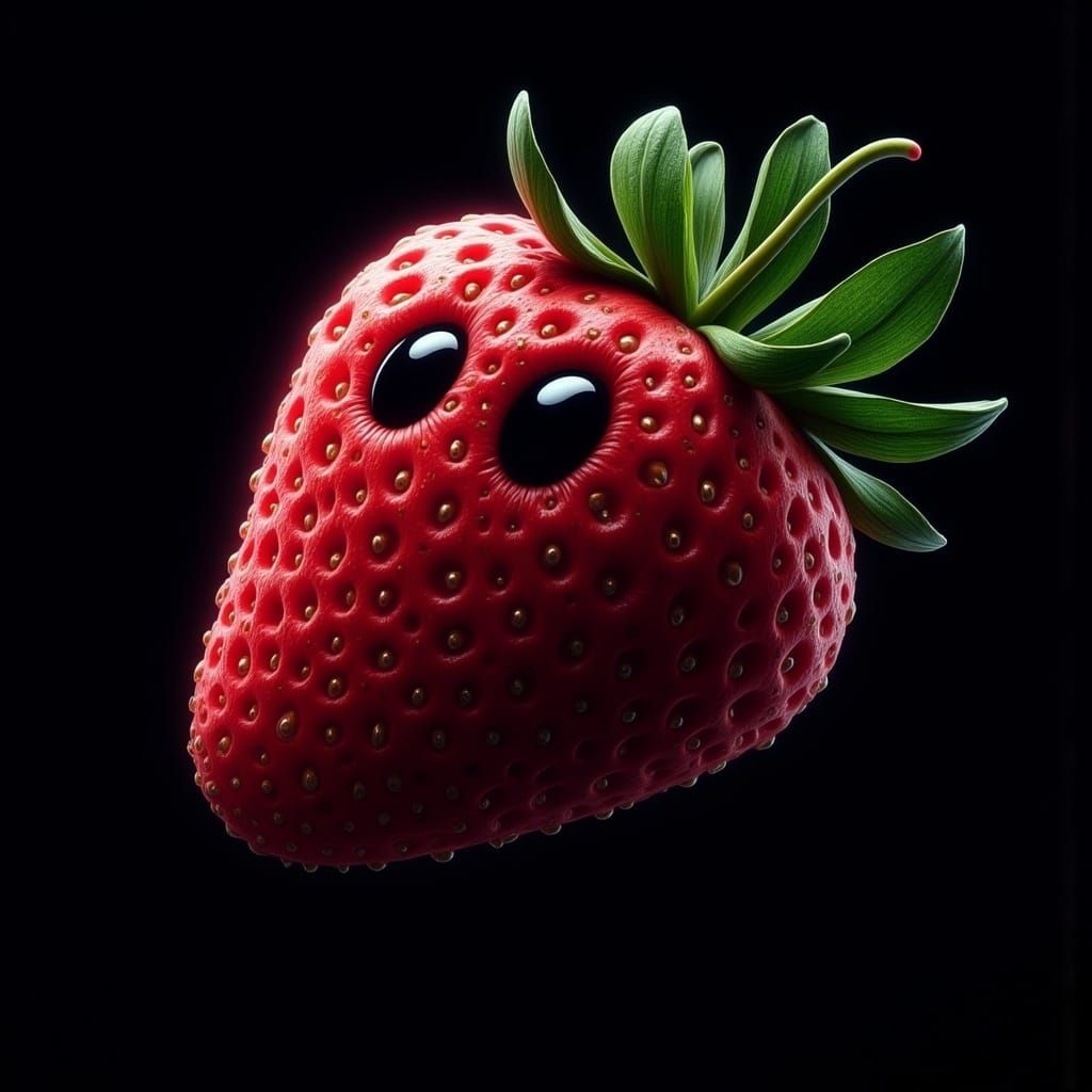 Strawberry with Black Eyes in Moody Digital Art