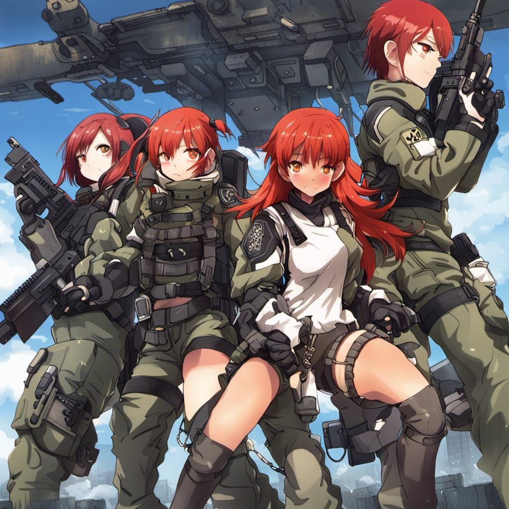 Red-Haired Warrior Girl in Anime Style