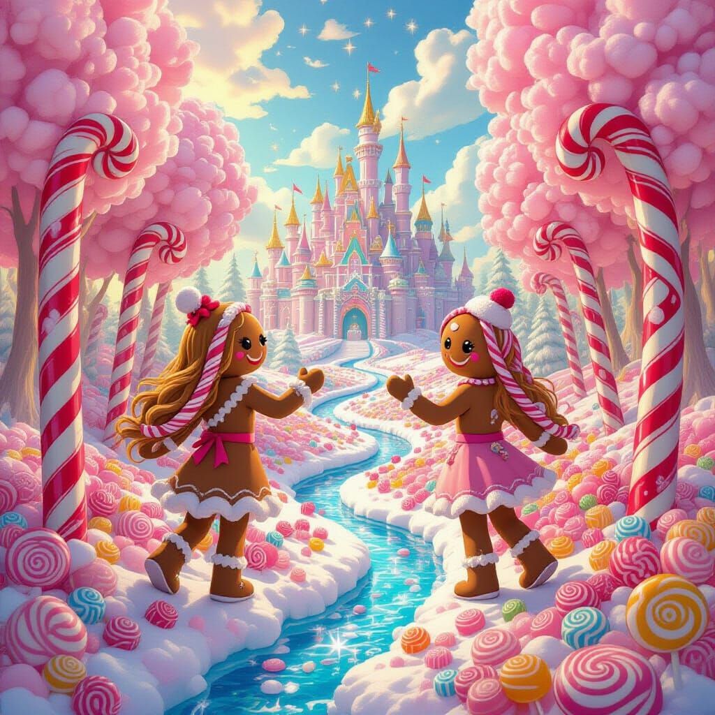 Gingerbread Women in Whimsical Candy Forest