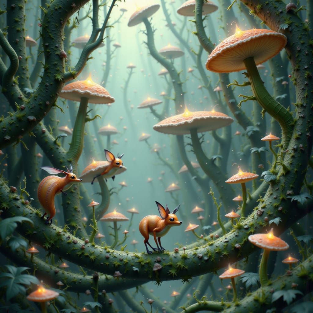 Ethereal Fox in Overgrown Post-Apocalyptic City