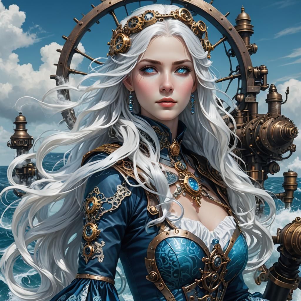 Water Goddess with Steampunk Engine