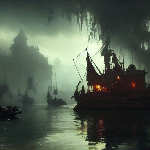 Pirates in Pond: Dark Fantasy Concept Art