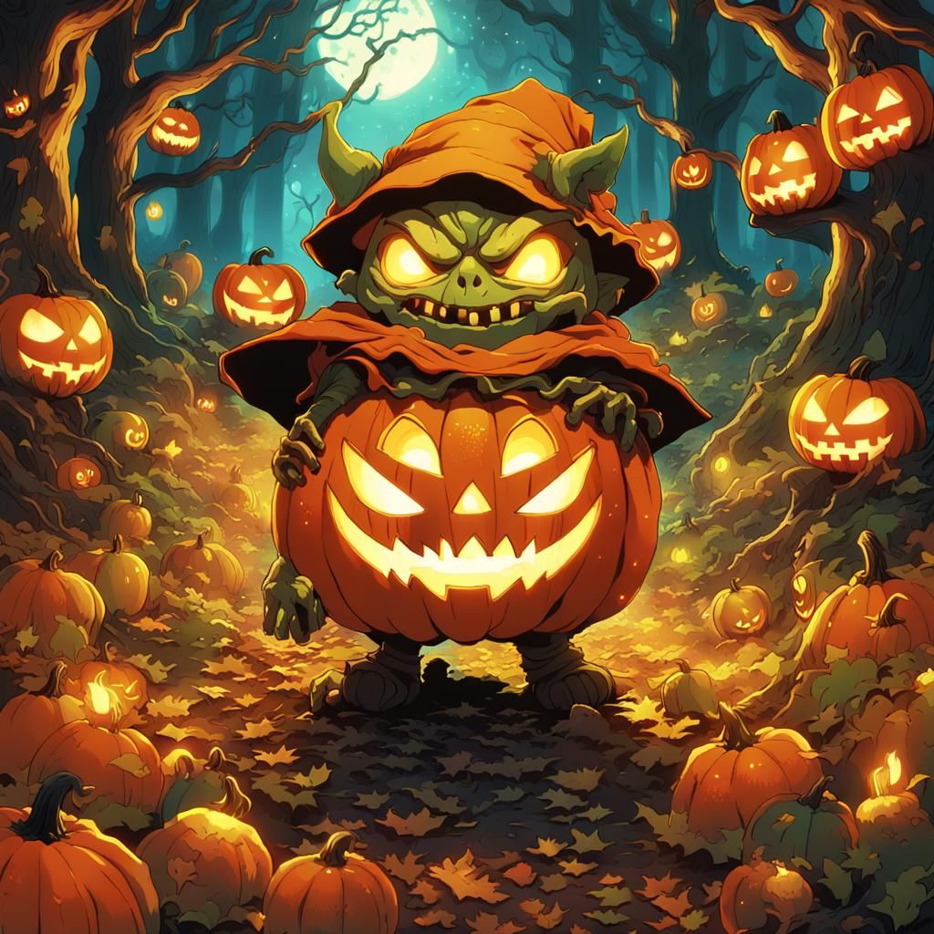 Pumpkin Goblin in Mystical Forest: Anime Key Visual