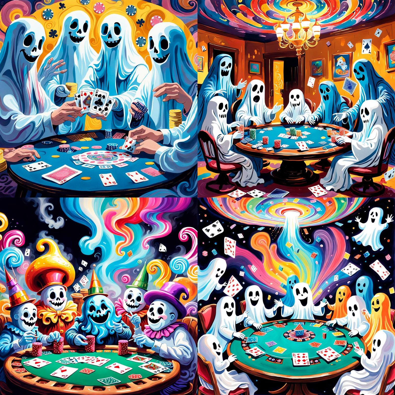 Sheet Ghosts Play Poker in Gouache Wonderland