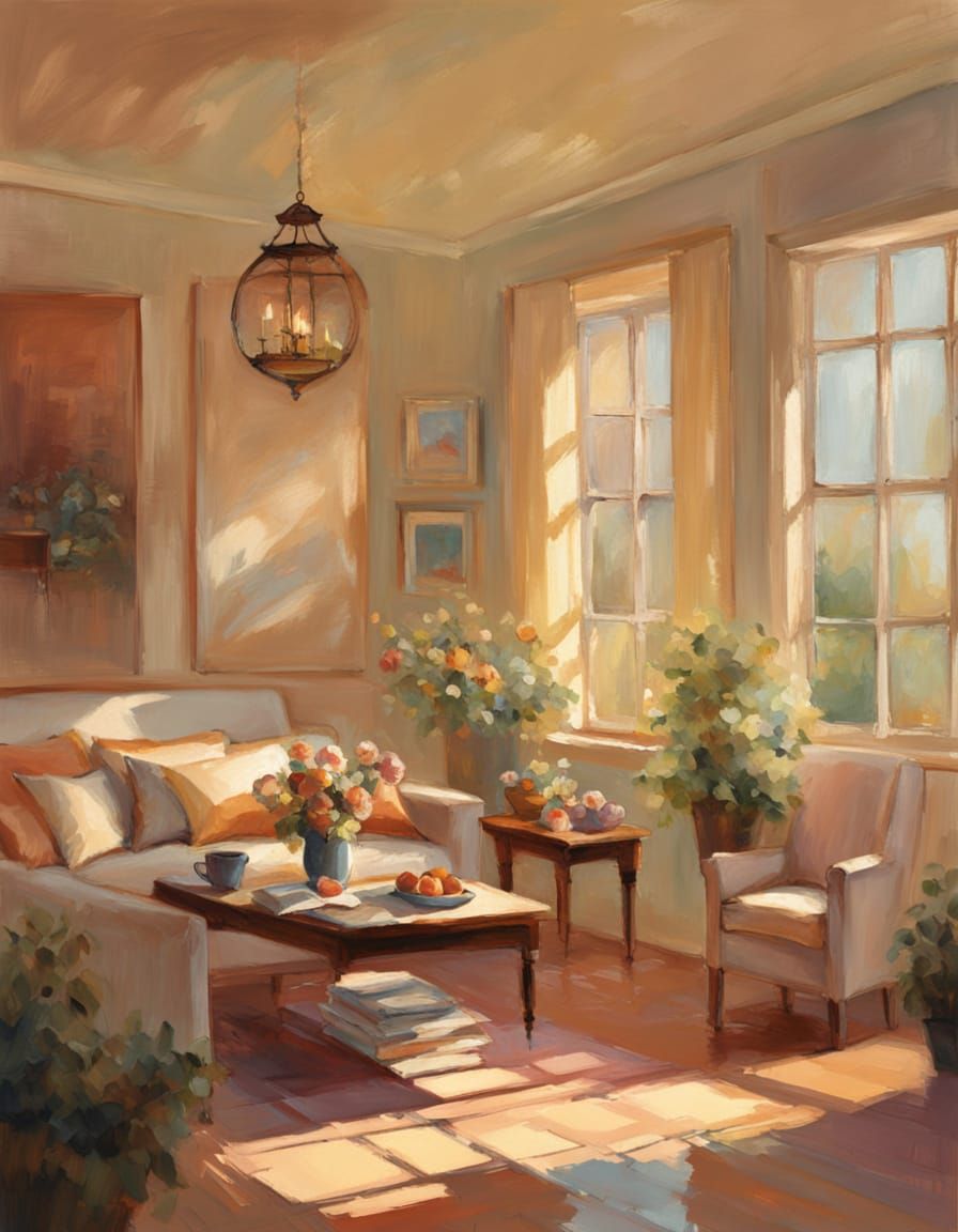 Impressionist Young Girl in a Cozy Sunlit Room