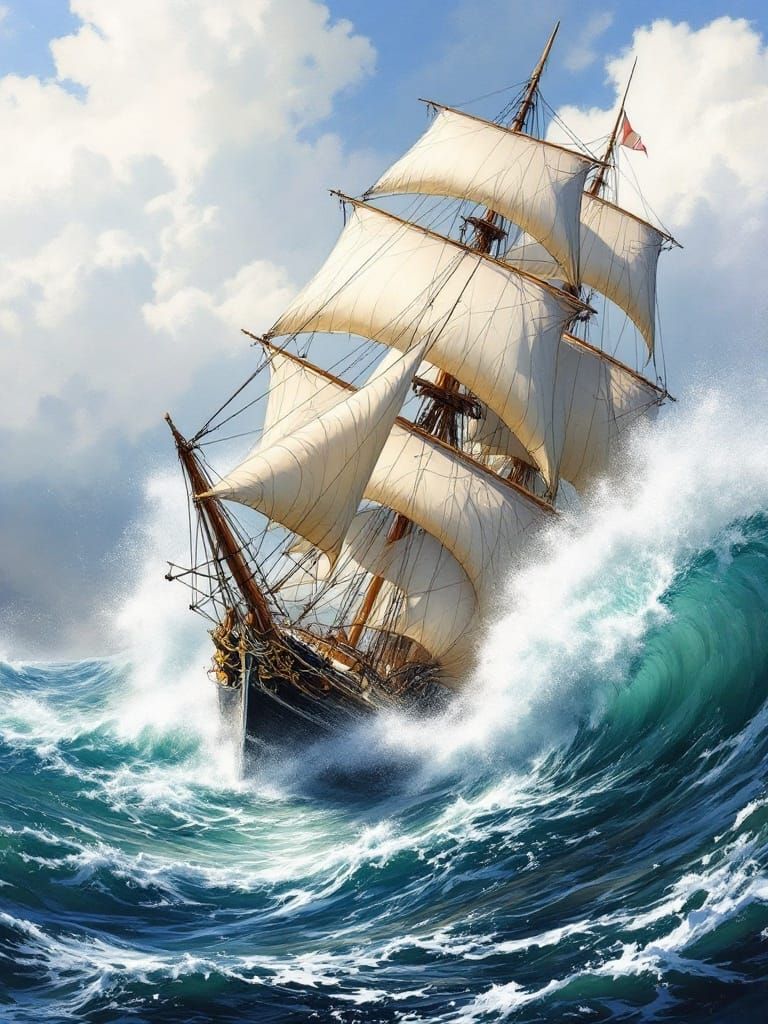Majestic Schooner Plows Through Turbulent Seas