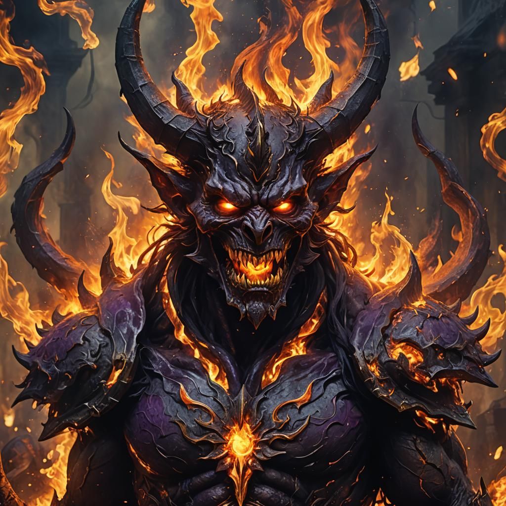 Terrifying Fire Devil in Flames: Dark Fantasy Art