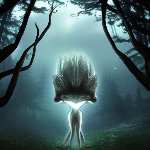 Crystal Alien Deer in Forest with Car